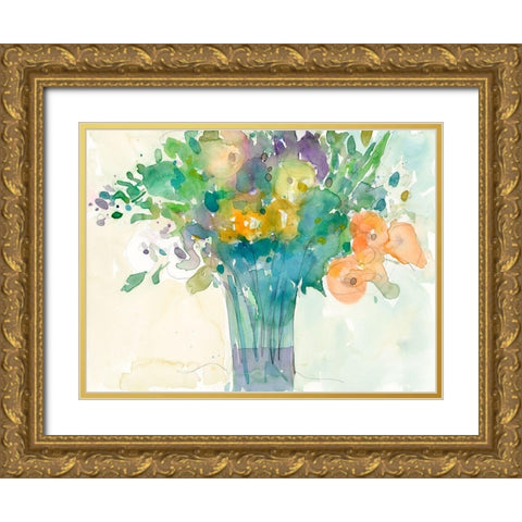 A Splash of Teal I Gold Ornate Wood Framed Art Print with Double Matting by Dixon, Samuel