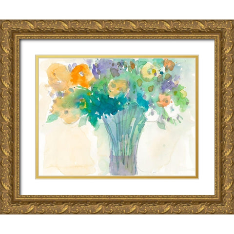 A Splash of Teal II Gold Ornate Wood Framed Art Print with Double Matting by Dixon, Samuel