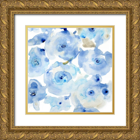 Blue Roses I Gold Ornate Wood Framed Art Print with Double Matting by OToole, Tim