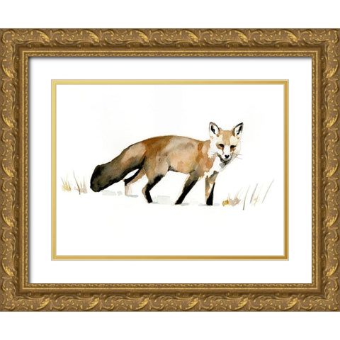 Winter Fox I Gold Ornate Wood Framed Art Print with Double Matting by Barnes, Victoria