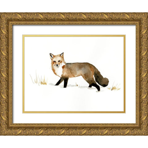 Winter Fox II Gold Ornate Wood Framed Art Print with Double Matting by Barnes, Victoria