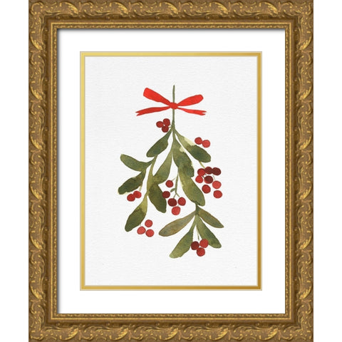 Mistletoe Bow II Gold Ornate Wood Framed Art Print with Double Matting by Caroline, Emma