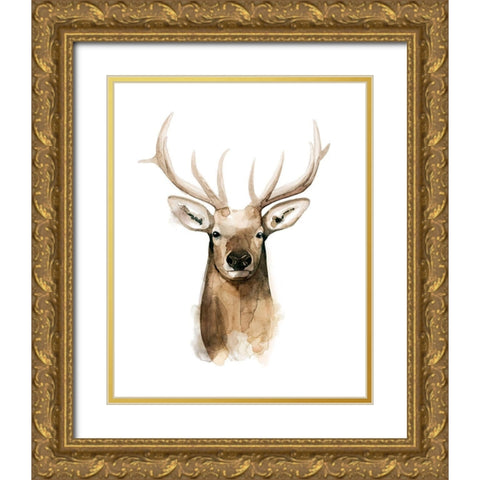 Watercolor Elk Portrait I Gold Ornate Wood Framed Art Print with Double Matting by Popp, Grace