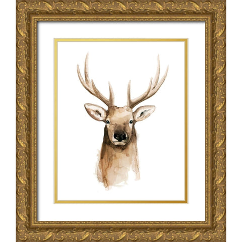 Watercolor Elk Portrait II Gold Ornate Wood Framed Art Print with Double Matting by Popp, Grace