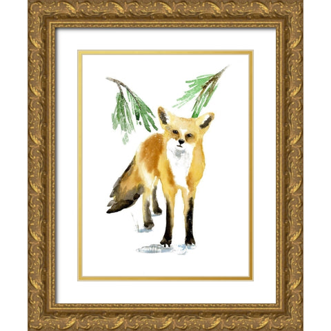 Snowy Fox II Gold Ornate Wood Framed Art Print with Double Matting by Warren, Annie