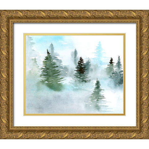 Foggy Evergreens II Gold Ornate Wood Framed Art Print with Double Matting by Parker, Jennifer Paxton