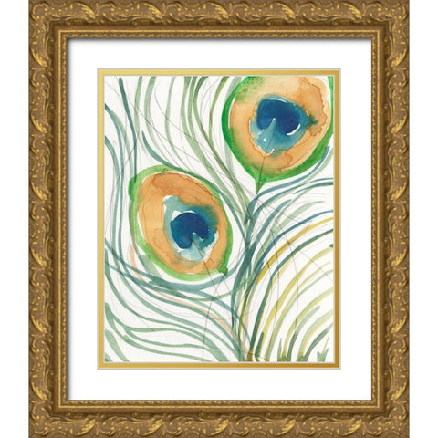 Peacock Abstract I Gold Ornate Wood Framed Art Print with Double Matting by Dixon, Samuel
