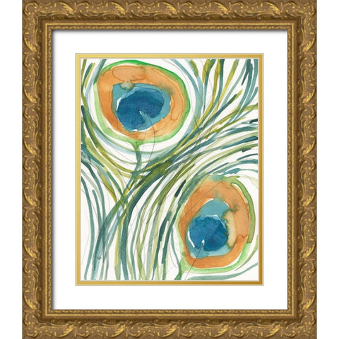 Peacock Abstract II Gold Ornate Wood Framed Art Print with Double Matting by Dixon, Samuel