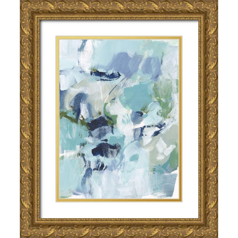 Azure Abstract I Gold Ornate Wood Framed Art Print with Double Matting by Long, Christina