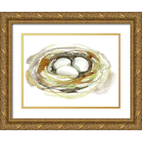 Watercolor Nest I Gold Ornate Wood Framed Art Print with Double Matting by Goldberger, Jennifer