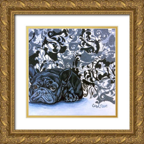 Playful Pup V Gold Ornate Wood Framed Art Print with Double Matting by Dillon, Carol