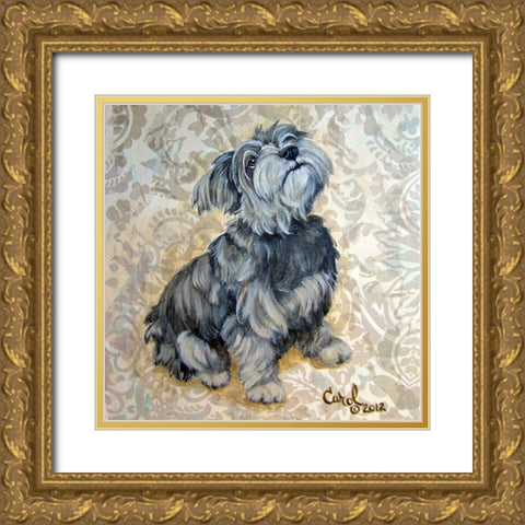 Playful Pup IX Gold Ornate Wood Framed Art Print with Double Matting by Dillon, Carol