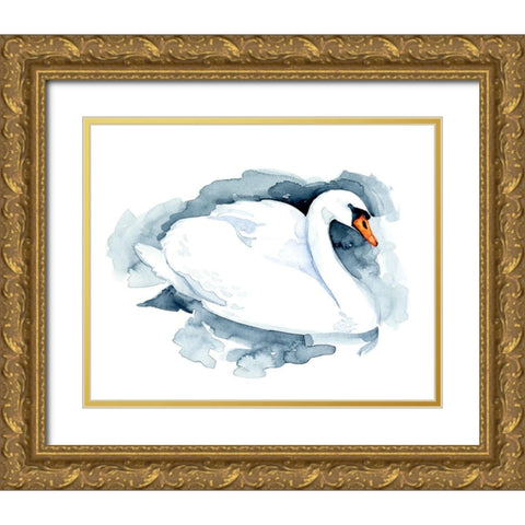 Silverlake Swan I Gold Ornate Wood Framed Art Print with Double Matting by Green, Jacob