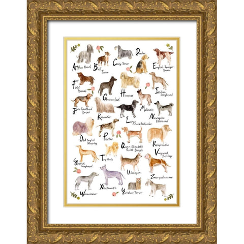 Dog Alphabet Gold Ornate Wood Framed Art Print with Double Matting by Wang, Melissa