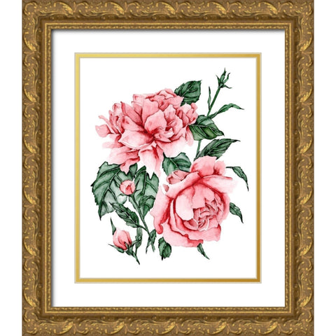 Roses are Red II Gold Ornate Wood Framed Art Print with Double Matting by Wang, Melissa