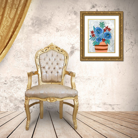 Bleu Blume I Gold Ornate Wood Framed Art Print with Double Matting by Moore, Regina