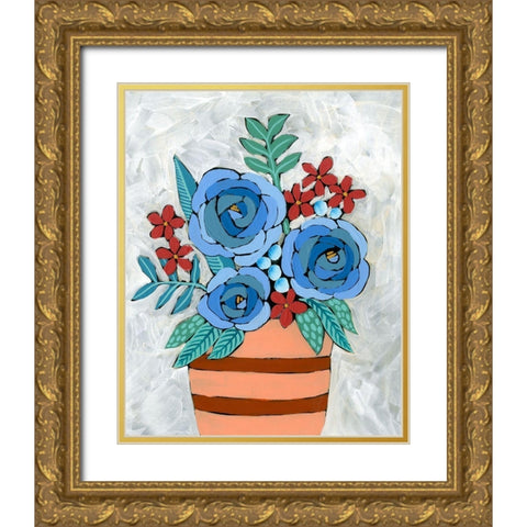 Bleu Blume I Gold Ornate Wood Framed Art Print with Double Matting by Moore, Regina