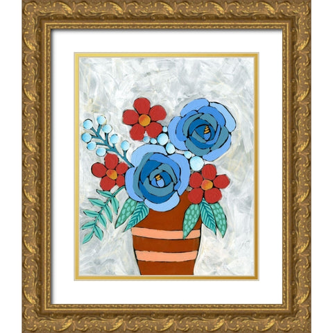 Bleu Blume II Gold Ornate Wood Framed Art Print with Double Matting by Moore, Regina