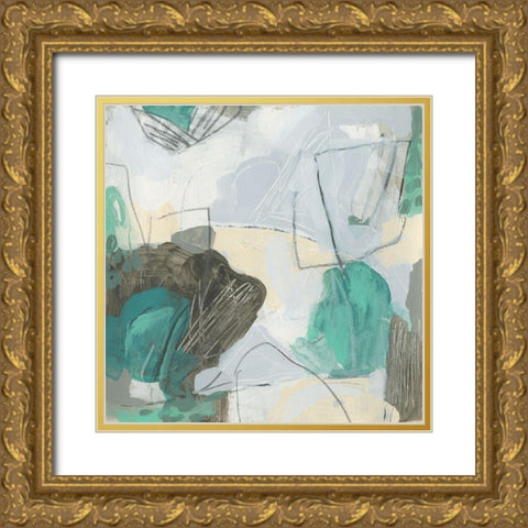 Aqua Puzzle I Gold Ornate Wood Framed Art Print with Double Matting by Vess, June Erica