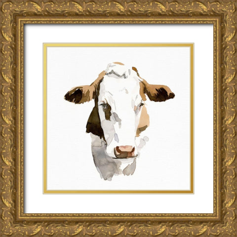 Watercolor Bovine I Gold Ornate Wood Framed Art Print with Double Matting by Caroline, Emma