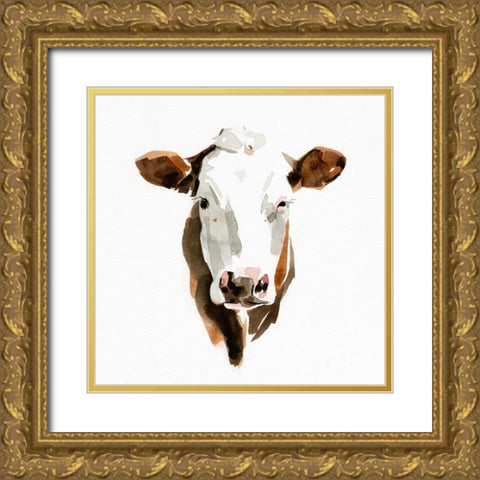 Watercolor Bovine III Gold Ornate Wood Framed Art Print with Double Matting by Caroline, Emma