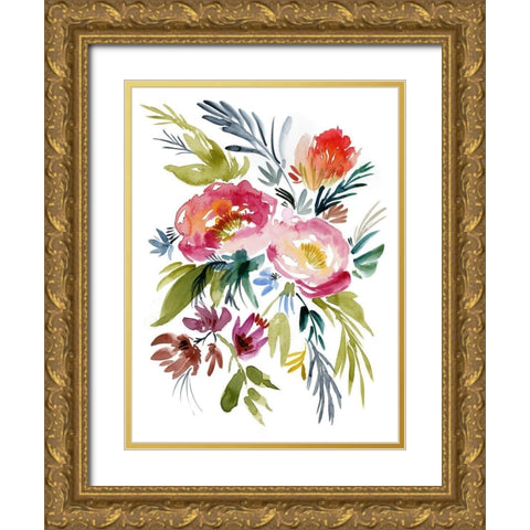 Jeweled Bouquet I Gold Ornate Wood Framed Art Print with Double Matting by Goldberger, Jennifer