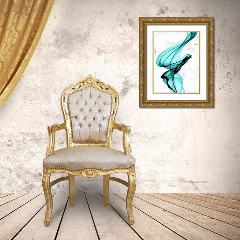 Teal Ribbons I Gold Ornate Wood Framed Art Print with Double Matting by Orlov, Irena