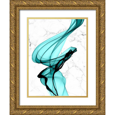 Teal Ribbons I Gold Ornate Wood Framed Art Print with Double Matting by Orlov, Irena
