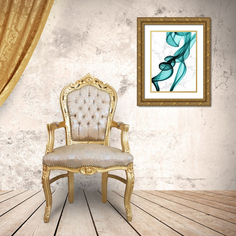 Teal Ribbons II Gold Ornate Wood Framed Art Print with Double Matting by Orlov, Irena