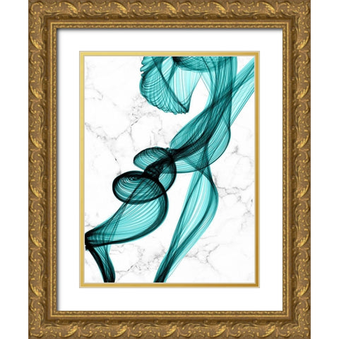 Teal Ribbons II Gold Ornate Wood Framed Art Print with Double Matting by Orlov, Irena