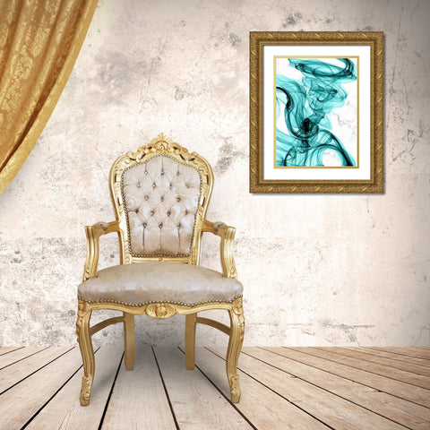 Teal Ribbons IV Gold Ornate Wood Framed Art Print with Double Matting by Orlov, Irena