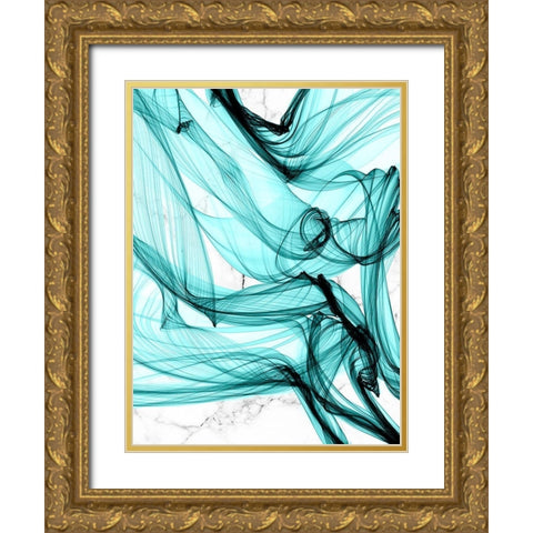 Teal Ribbons V Gold Ornate Wood Framed Art Print with Double Matting by Orlov, Irena