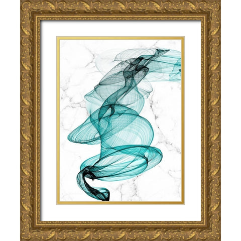 Teal Ribbons VI Gold Ornate Wood Framed Art Print with Double Matting by Orlov, Irena