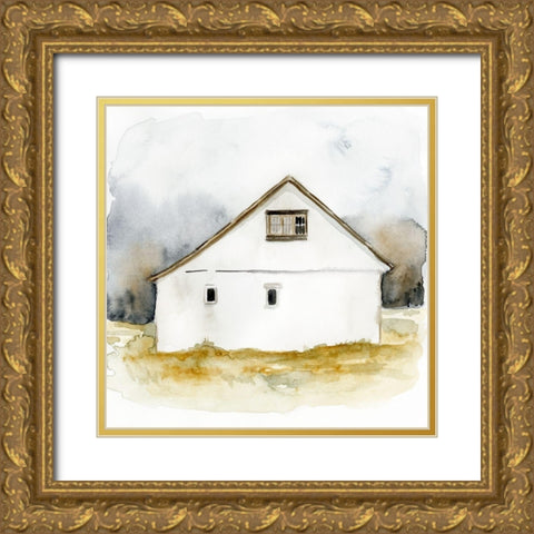 White Barn Watercolor I Gold Ornate Wood Framed Art Print with Double Matting by Barnes, Victoria