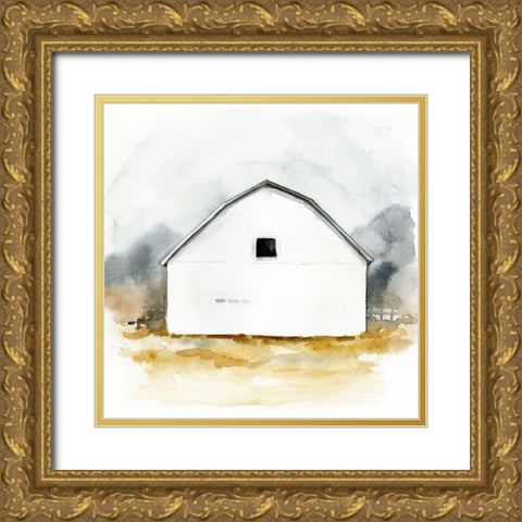 White Barn Watercolor II Gold Ornate Wood Framed Art Print with Double Matting by Barnes, Victoria