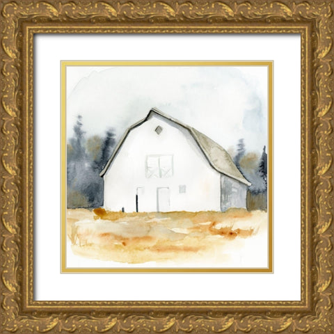 White Barn Watercolor III Gold Ornate Wood Framed Art Print with Double Matting by Barnes, Victoria