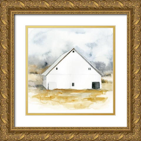 White Barn Watercolor IV Gold Ornate Wood Framed Art Print with Double Matting by Barnes, Victoria