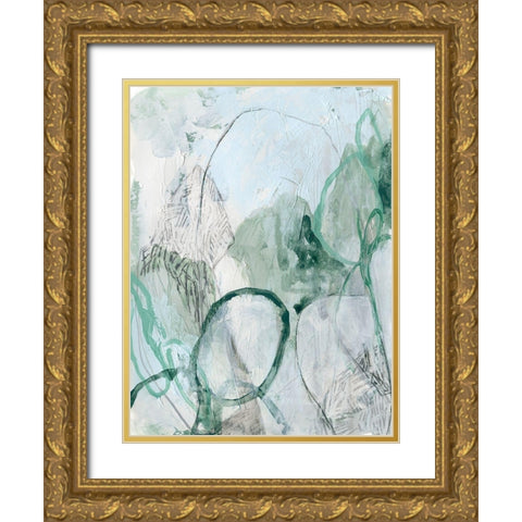 Verdigris Fresco I Gold Ornate Wood Framed Art Print with Double Matting by Vess, June Erica
