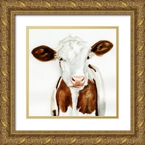 Cow Gaze I Gold Ornate Wood Framed Art Print with Double Matting by Barnes, Victoria