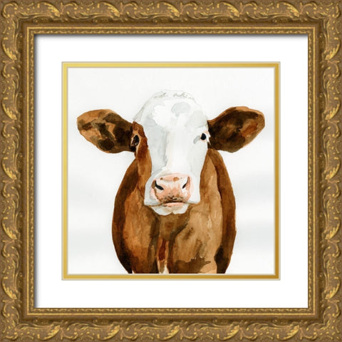 Cow Gaze II Gold Ornate Wood Framed Art Print with Double Matting by Barnes, Victoria