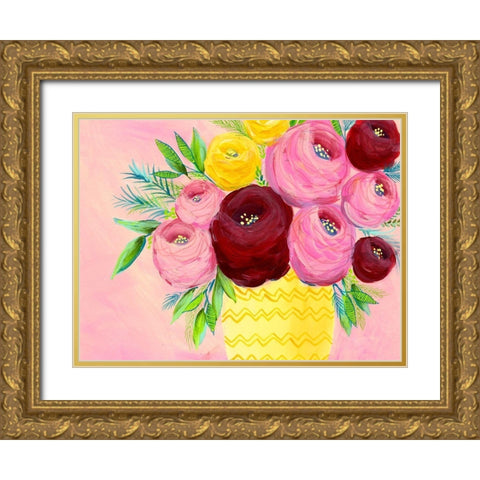 Pink Garden Flowers I Gold Ornate Wood Framed Art Print with Double Matting by Moore, Regina
