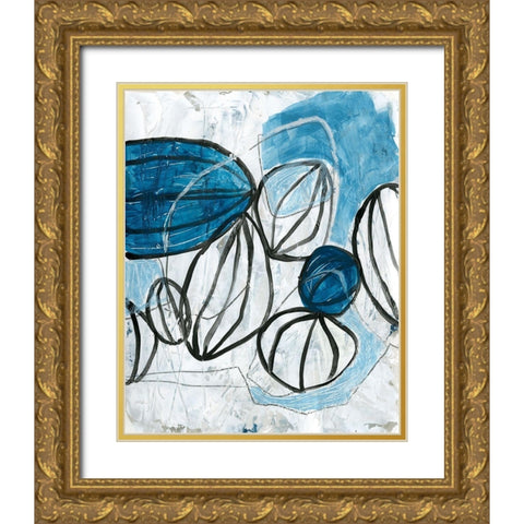 Blue Lanterns II Gold Ornate Wood Framed Art Print with Double Matting by Vess, June Erica