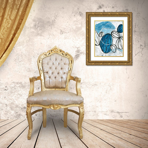 Blue Lanterns III Gold Ornate Wood Framed Art Print with Double Matting by Vess, June Erica