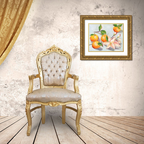 Tangerine Blossoms I Gold Ornate Wood Framed Art Print with Double Matting by Wang, Melissa