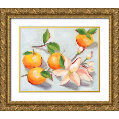 Tangerine Blossoms I Gold Ornate Wood Framed Art Print with Double Matting by Wang, Melissa