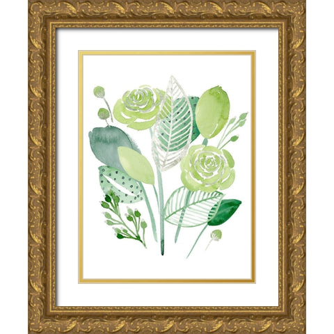 Green Portrait I Gold Ornate Wood Framed Art Print with Double Matting by Wang, Melissa