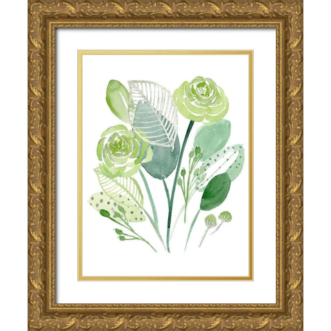 Green Portrait II Gold Ornate Wood Framed Art Print with Double Matting by Wang, Melissa