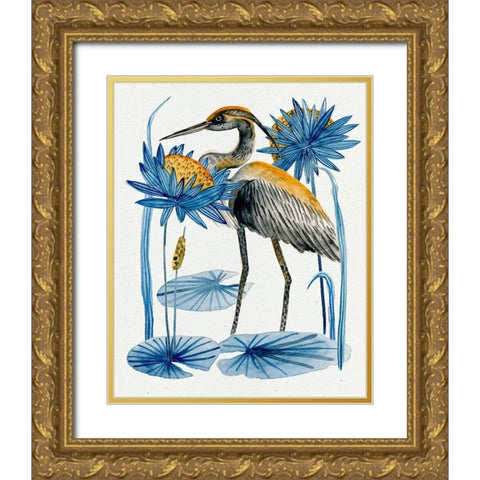 Heron Pond I Gold Ornate Wood Framed Art Print with Double Matting by Wang, Melissa