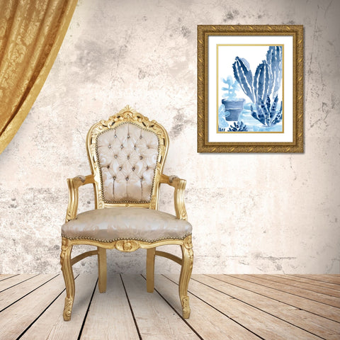 Indigo Succulent I Gold Ornate Wood Framed Art Print with Double Matting by Vess, June Erica