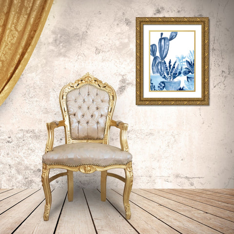 Indigo Succulent IV Gold Ornate Wood Framed Art Print with Double Matting by Vess, June Erica